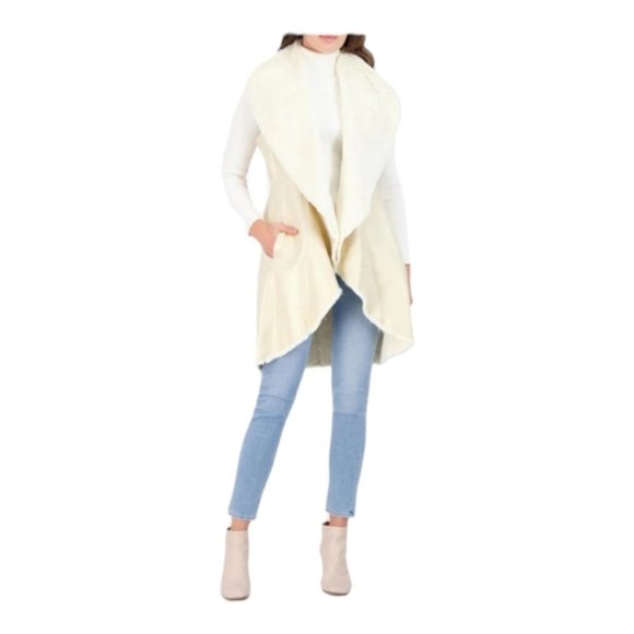 NWT ELIZA J FAUX SHEARLING LONG VEST - M - Picture 1 of 9